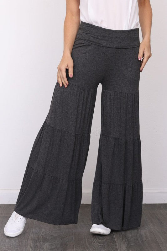 Solid Tiered Wide Leg Pants - Scarlett's Riverside Boutique 