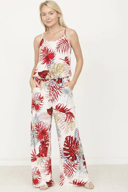 Tropical Spaghetti Strap Jumpsuit - Scarlett's Riverside Boutique 