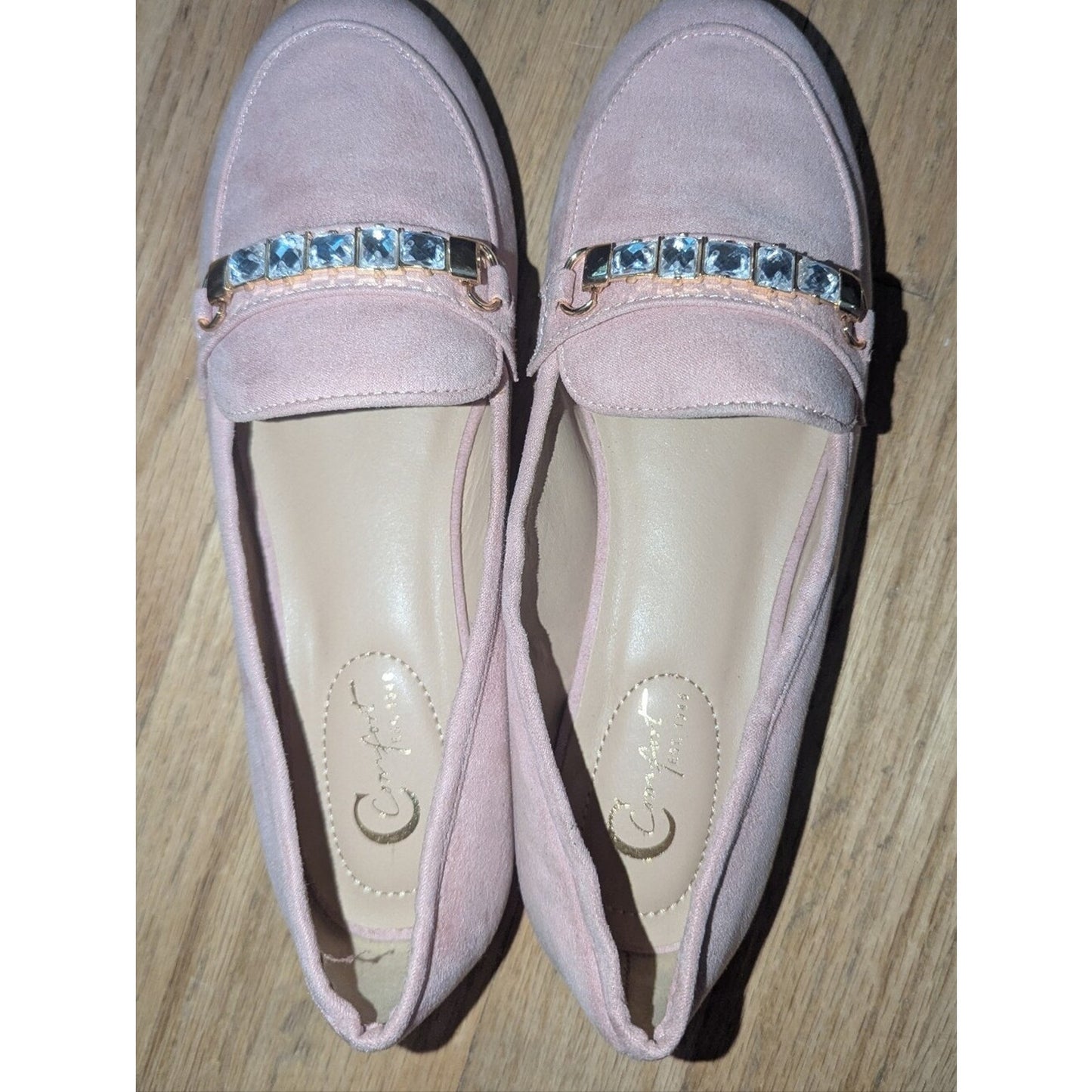 Comfort Est 1980 Womens Loafers 7M Blush Pink Faux Suede Rhinestone Flats