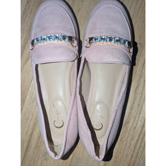 Comfort Est 1980 Womens Loafers 7M Blush Pink Faux Suede Rhinestone Flats