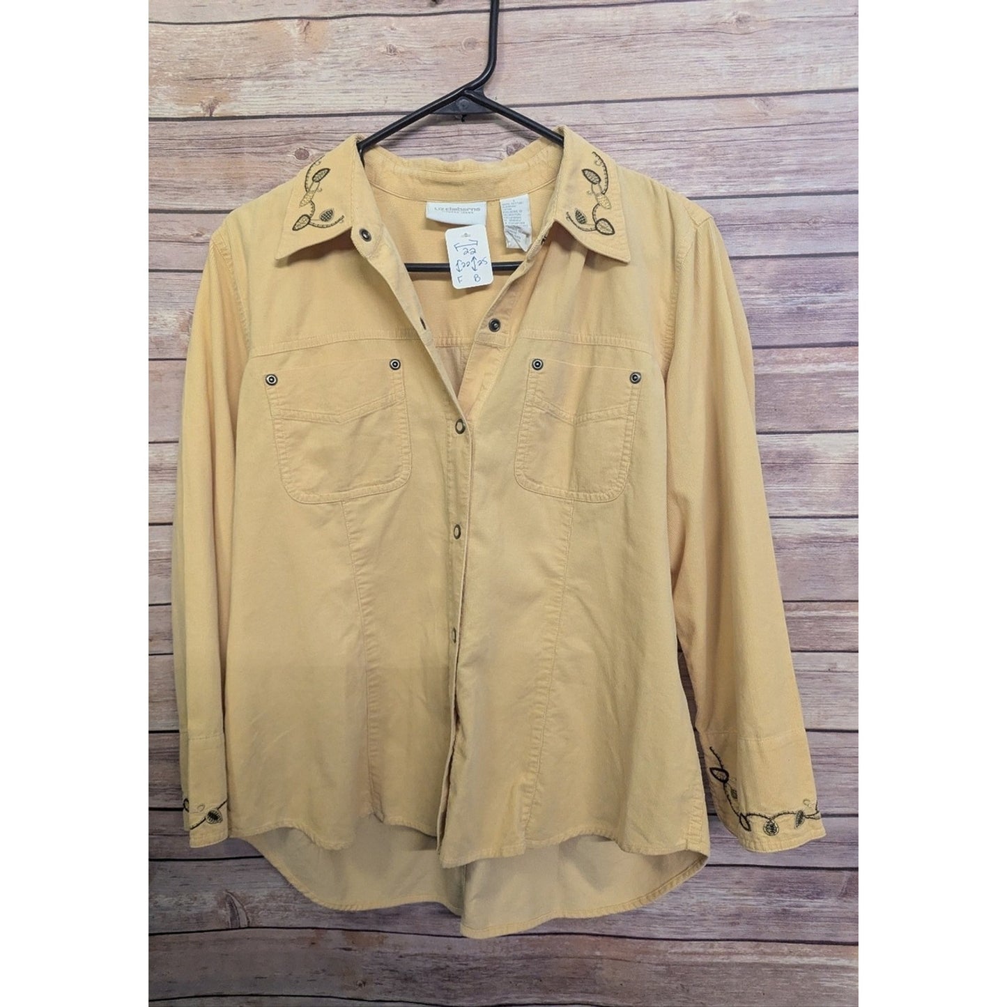Liz Claiborne Embroidered Button Front Shirt, Vintage Yellow Western Utility Top