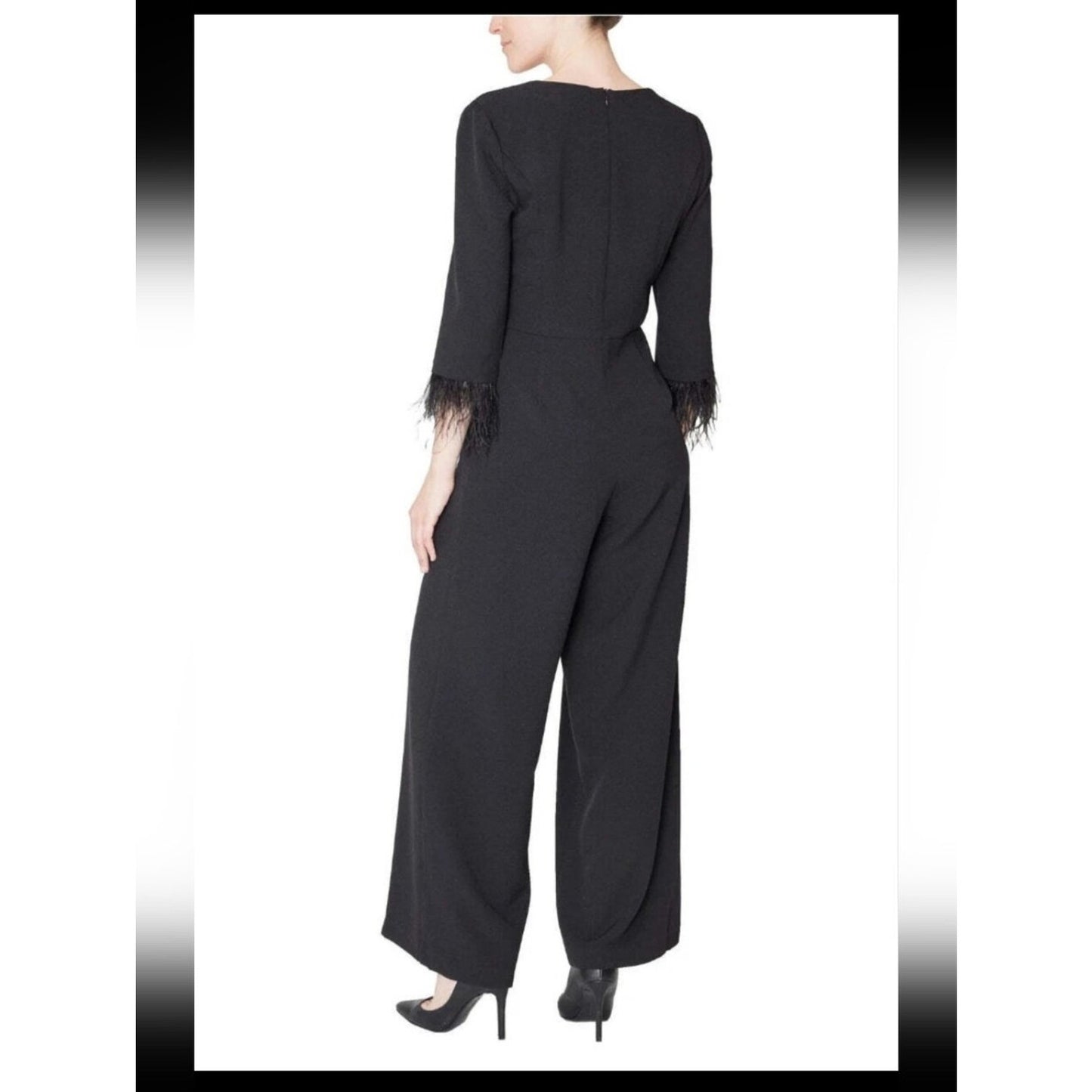 Julia Jordan faux feather trim v neck crepe jumpsuit NWOT  Size 16