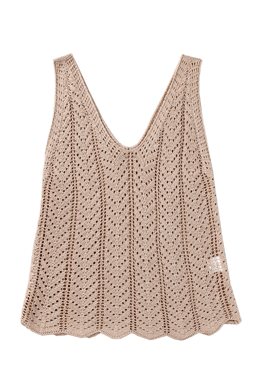 Pale Khaki Scalloped Hem V Neck Crochet Knit Vest - Scarlett's Riverside Boutique 