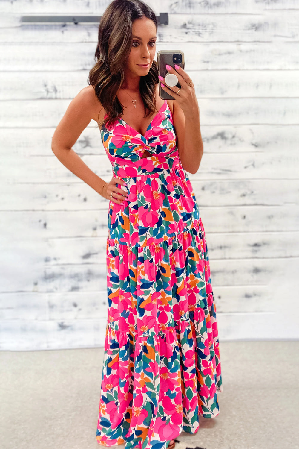 Rose Floral Twisted Smocked Back Tiered Maxi Dress - Scarlett's Riverside Boutique 