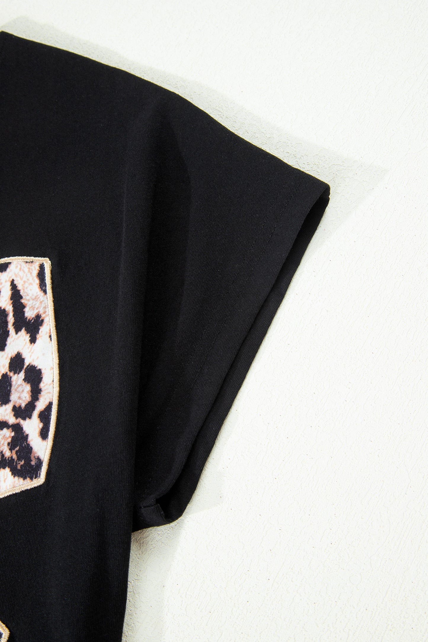 Pink Leopard Bow Embroidered Cotton Round Neck T Shirt
