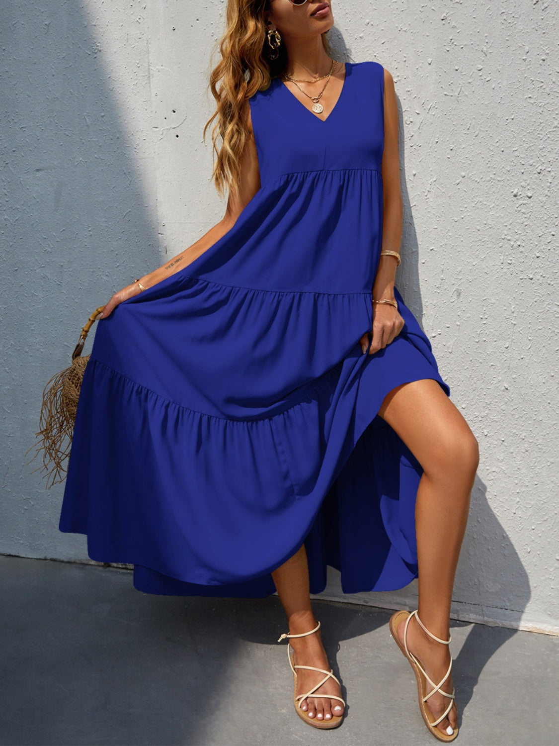 Tiered V-Neck Sleeve Dress - Scarlett's Riverside Boutique 