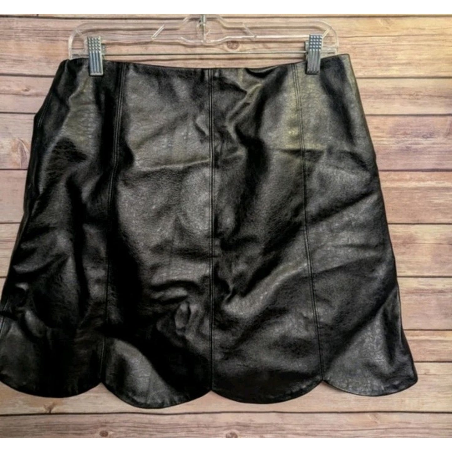 Aaron & Amber Faux Leather Mini Skirt Black Size Large NWT High Waist Moto Chic