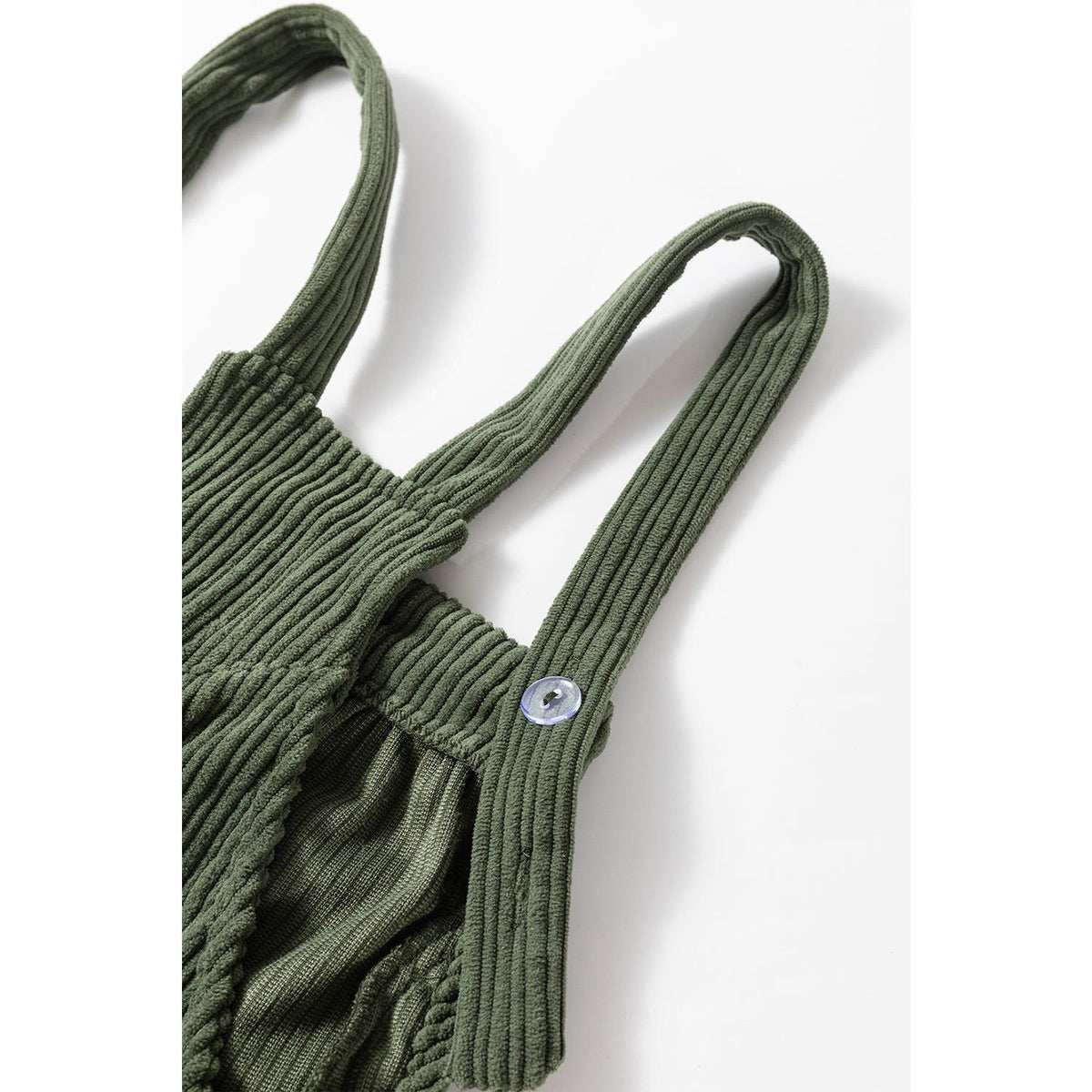 Jungle Green Solid Pocketed Loose Fit Corduroy Overall Bottoms Chic