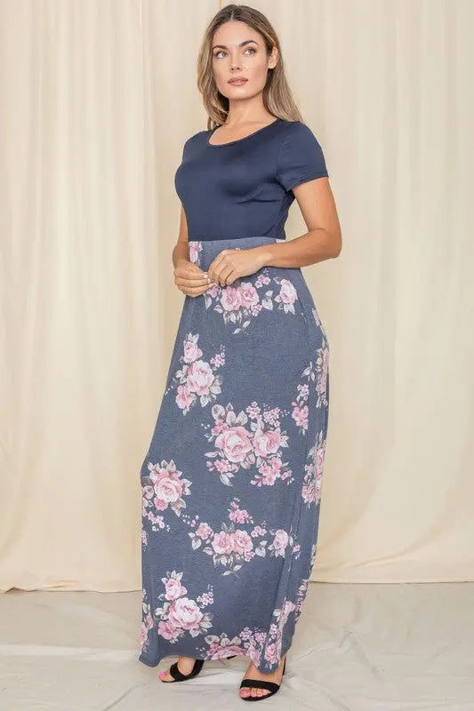 Plus Short Sleeve Floral Maxi Dress - Scarlett's Riverside Boutique 