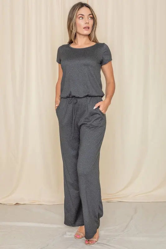 Short Sleeve Jumpsuit W/Pocket - Scarlett's Riverside Boutique 