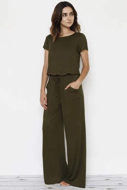 Short Sleeve Jumpsuit W/Pocket - Scarlett's Riverside Boutique 