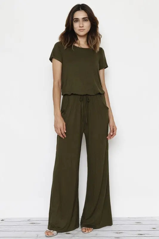 Short Sleeve Jumpsuit W/Pocket - Scarlett's Riverside Boutique 