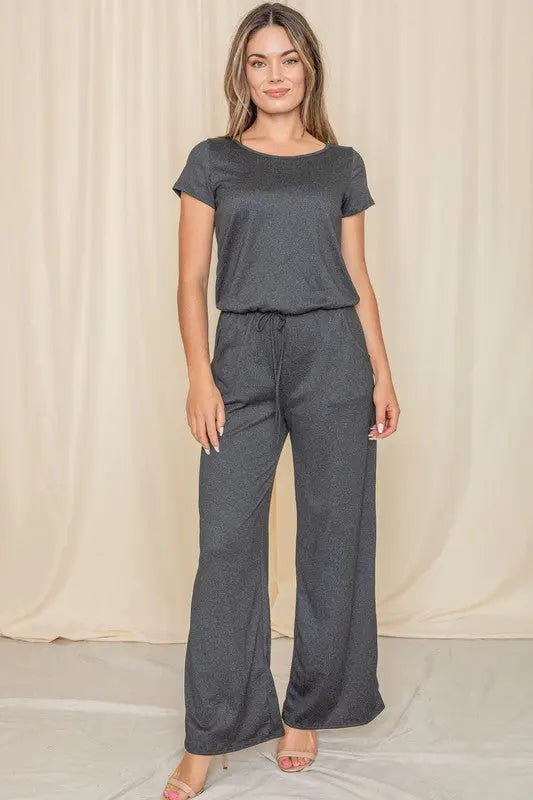 Short Sleeve Jumpsuit W/Pocket - Scarlett's Riverside Boutique 