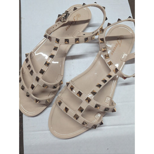 Forever Nude Jelly Sandals Gold Studded Gladiator Flat Sandals Size 38