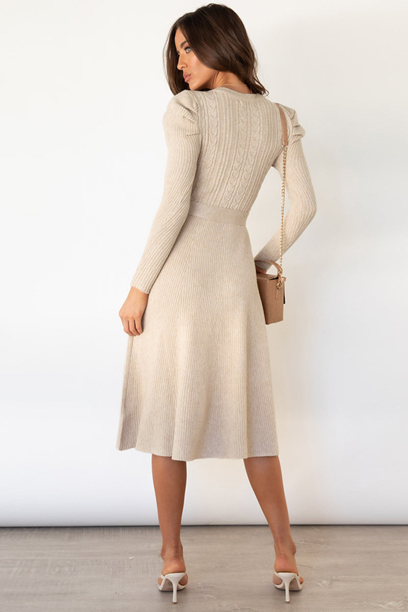 Round Neck Long Sleeve Tie Waist Sweater Dress - Scarlett's Riverside Boutique 