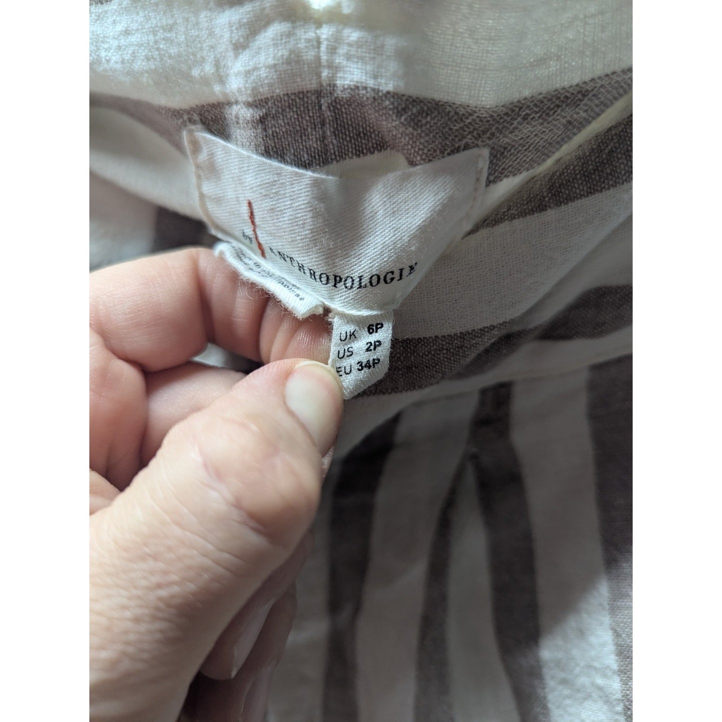 Anthropologie Linen Cotton White Brown Stripe High Rise Pocket Chino Pant 2P #K7