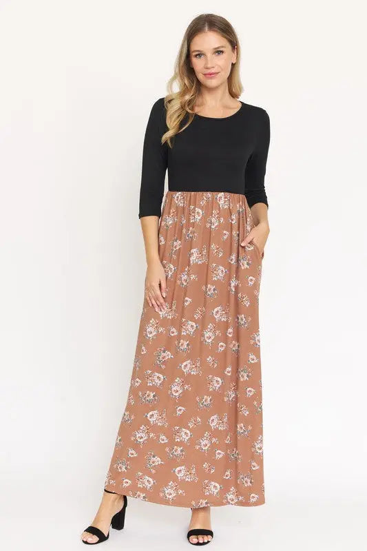 Quarter Sleeve Floral Maxi Dress - Scarlett's Riverside Boutique 