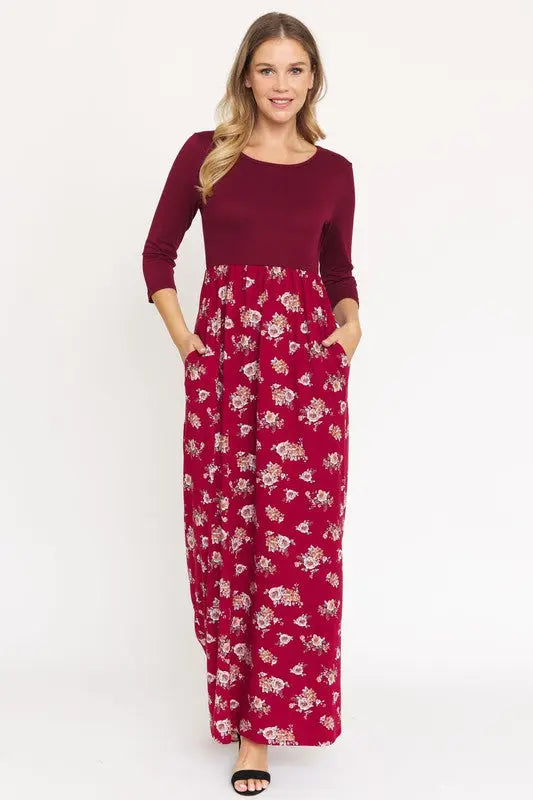 Quarter Sleeve Floral Maxi Dress - Scarlett's Riverside Boutique 