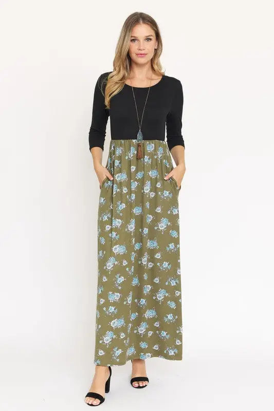 Quarter Sleeve Floral Maxi Dress - Scarlett's Riverside Boutique 