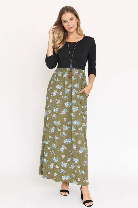 Quarter Sleeve Floral Maxi Dress - Scarlett's Riverside Boutique 