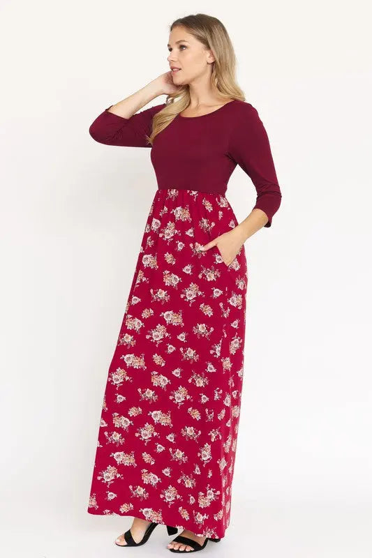 Quarter Sleeve Floral Maxi Dress - Scarlett's Riverside Boutique 