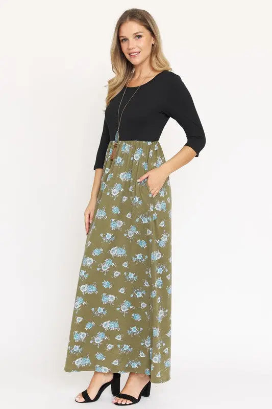 Quarter Sleeve Floral Maxi Dress - Scarlett's Riverside Boutique 