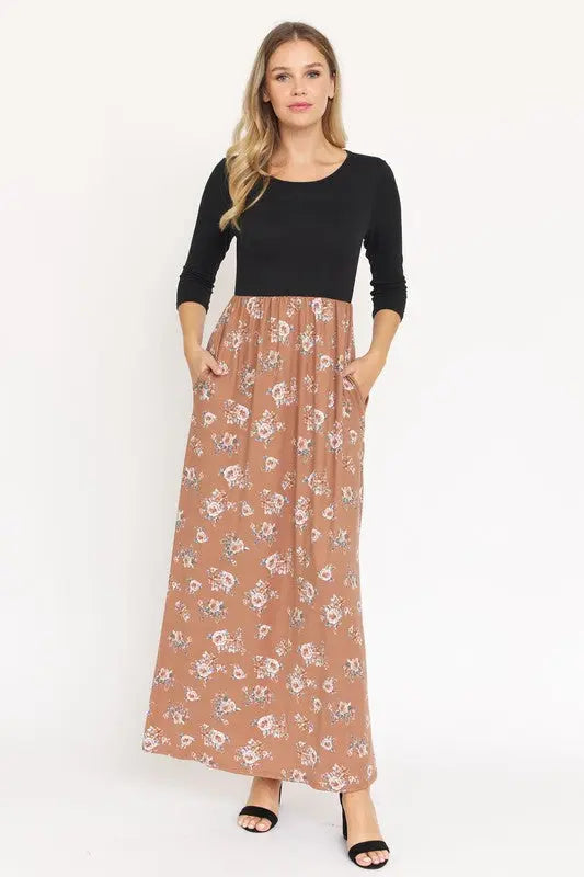 Quarter Sleeve Floral Maxi Dress - Scarlett's Riverside Boutique 