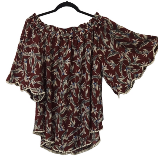 Maroon Floral Leaf Blouse