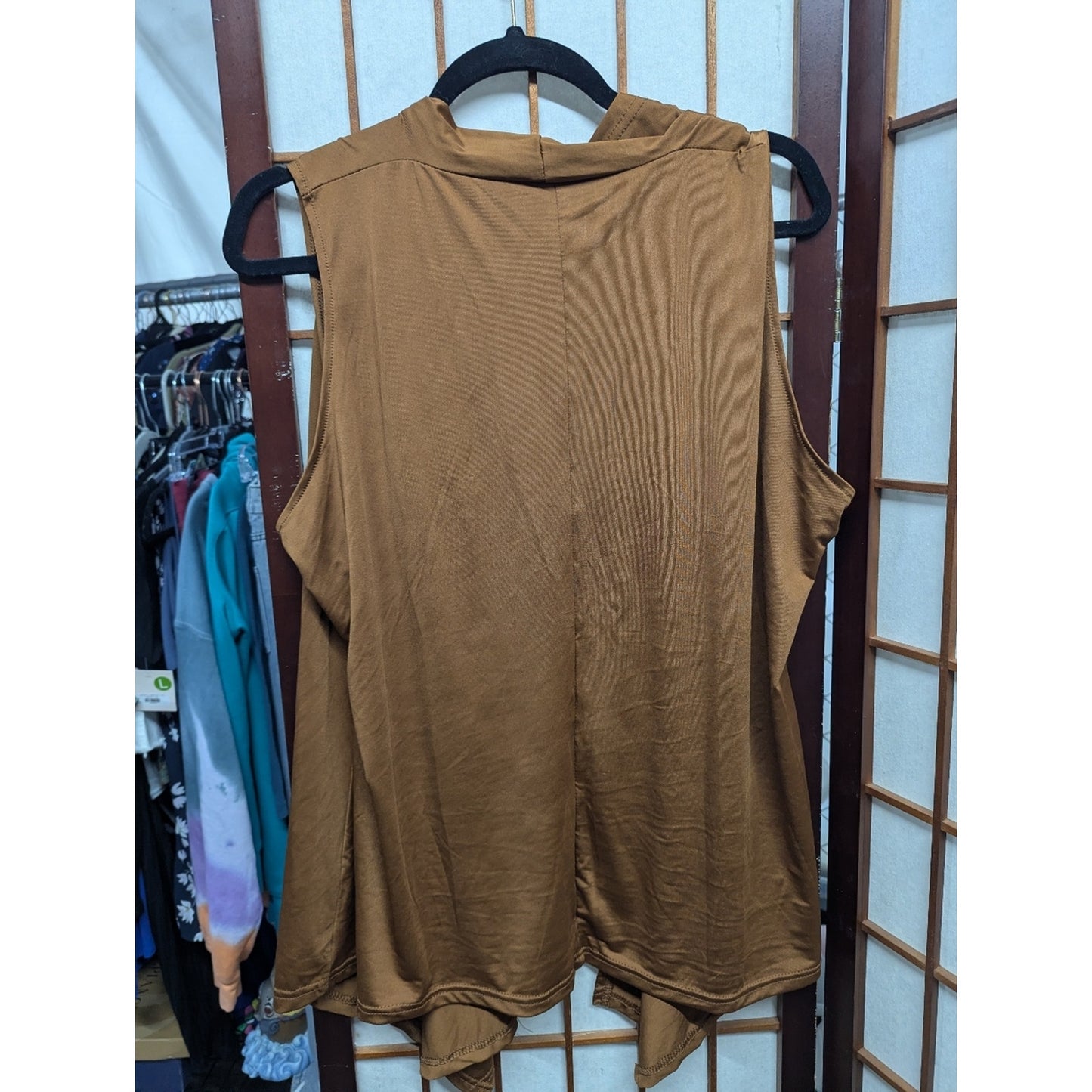 Women’s Brown Sleeveless Cardigan Vest 2XL Open Front Drape Lightweight Layering