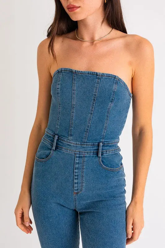 Tube Denim Jumpsuit - Scarlett's Riverside Boutique 