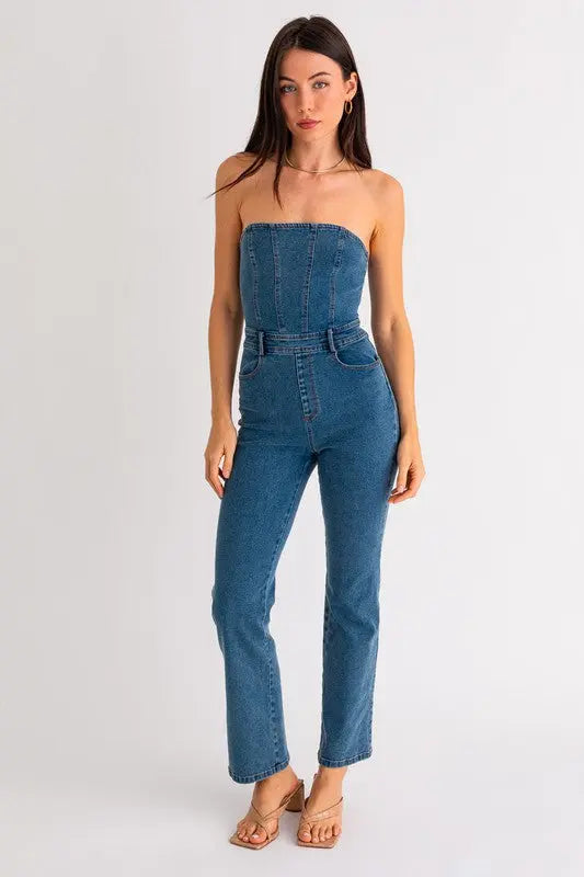 Tube Denim Jumpsuit - Scarlett's Riverside Boutique 