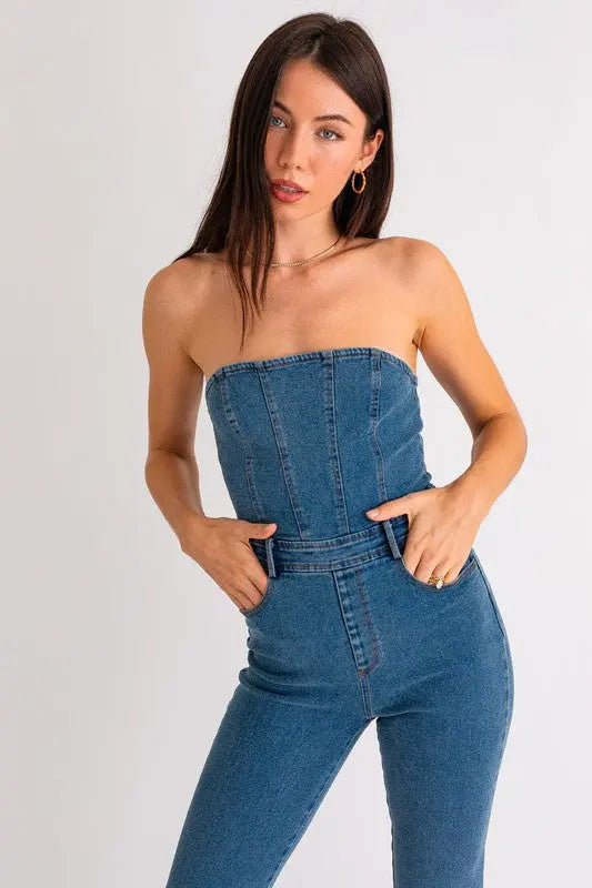 Tube Denim Jumpsuit - Scarlett's Riverside Boutique 