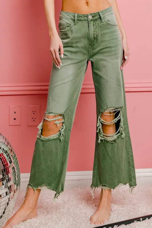 Distressed Vintage Washed Wide Leg Pants - Scarlett's Riverside Boutique 