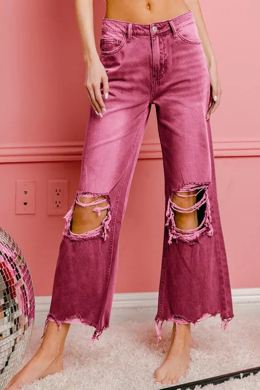 Distressed Vintage Washed Wide Leg Pants - Scarlett's Riverside Boutique 