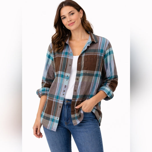 Abound Men's Casual Plaid Shirt - Brown, Blue, Green Sz s