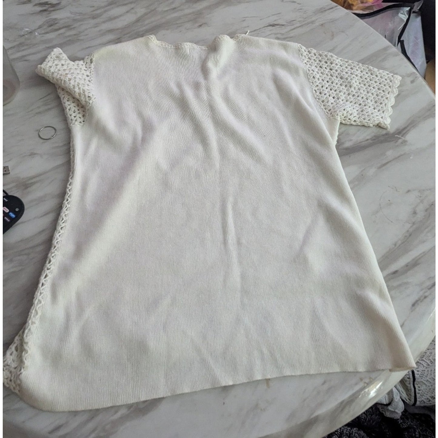 Vintage Crochet Knit Top Cream Whimsigoth Fairy Handmade Size Small Cotton #E7