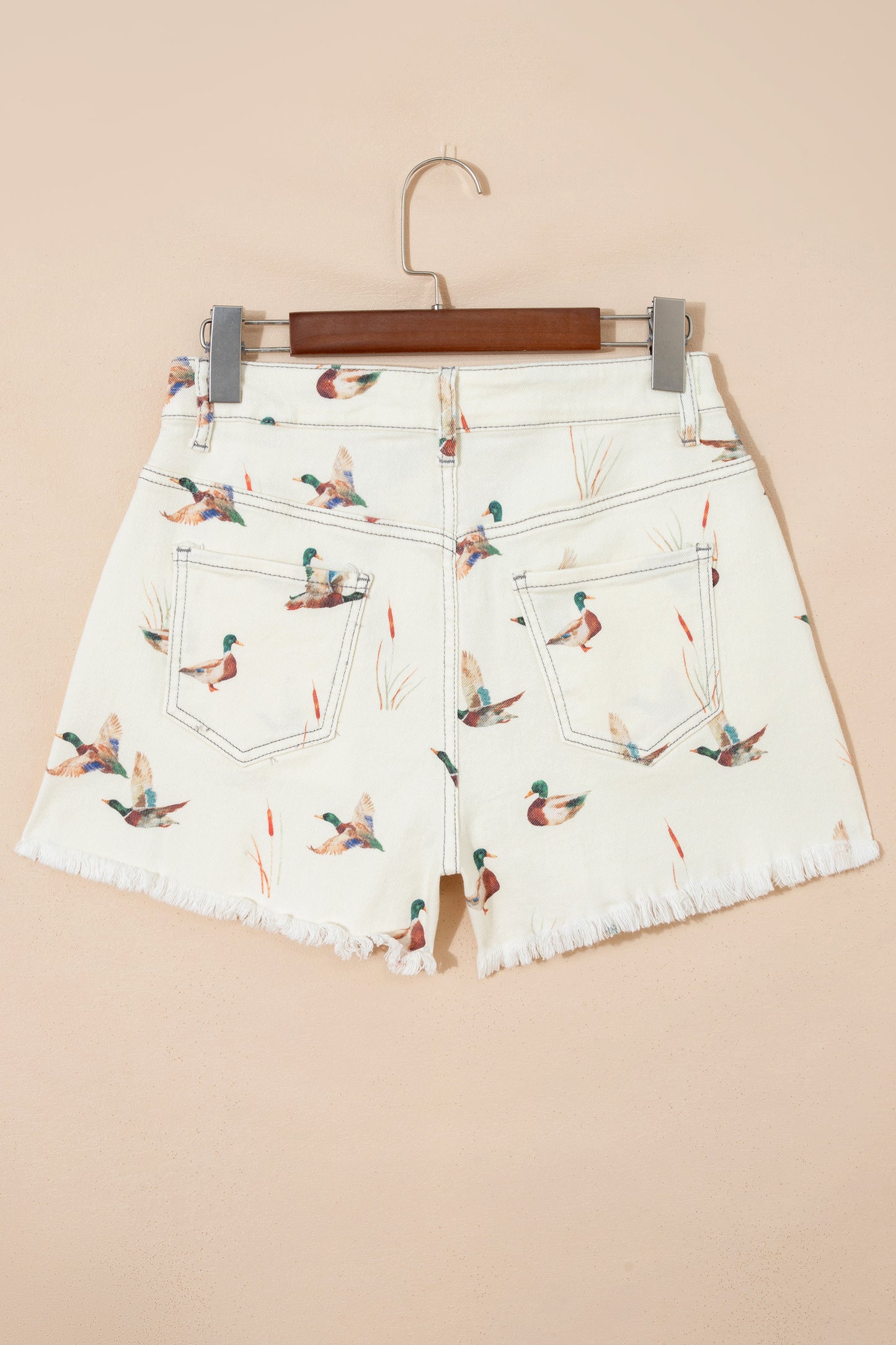 Duck Mallard High Waist Frayed Denim Shorts