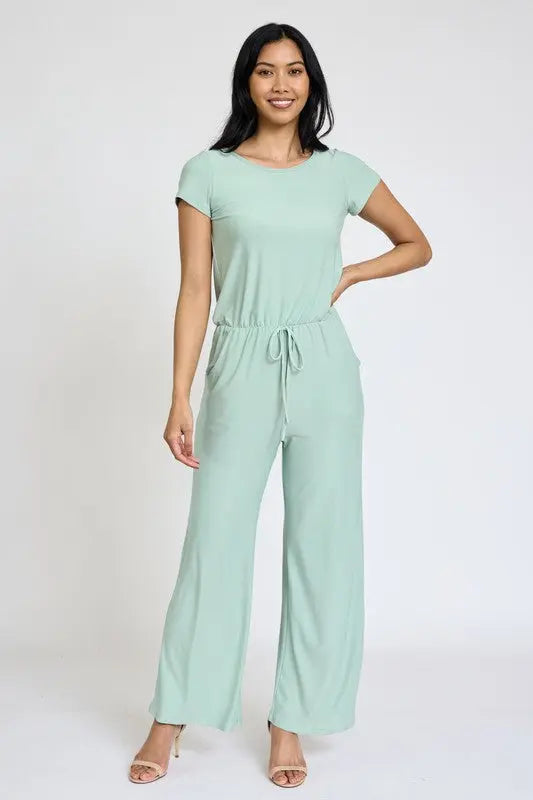 Spring Short Sleeve Jumpsuit W/Pocket - Scarlett's Riverside Boutique 