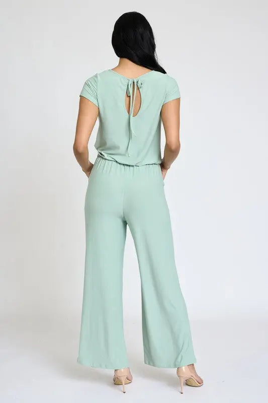 Spring Short Sleeve Jumpsuit W/Pocket - Scarlett's Riverside Boutique 