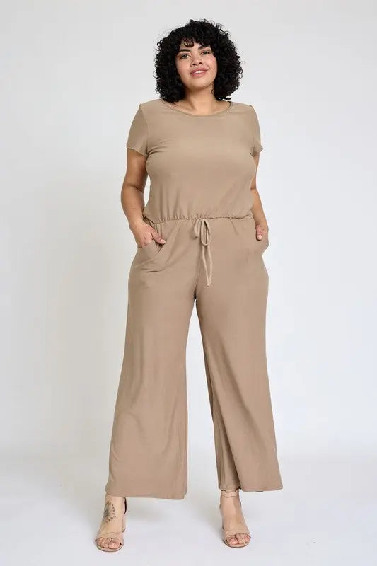 Spring Short Sleeve Jumpsuit W/Pocket - Scarlett's Riverside Boutique 