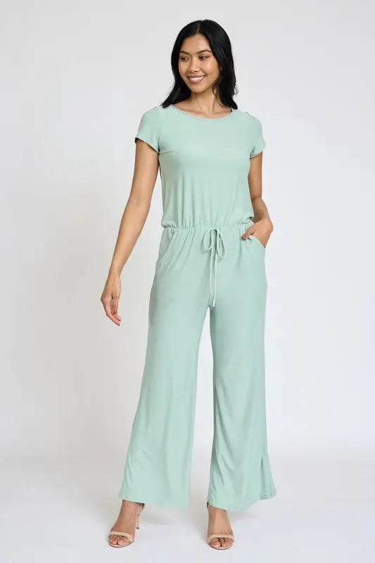 Spring Short Sleeve Jumpsuit W/Pocket - Scarlett's Riverside Boutique 