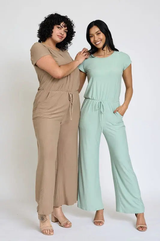 Spring Short Sleeve Jumpsuit W/Pocket - Scarlett's Riverside Boutique 