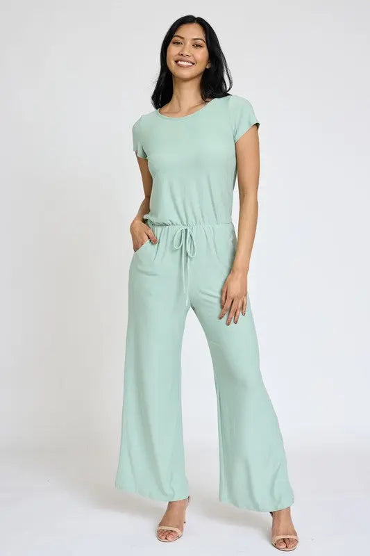 Spring Short Sleeve Jumpsuit W/Pocket - Scarlett's Riverside Boutique 