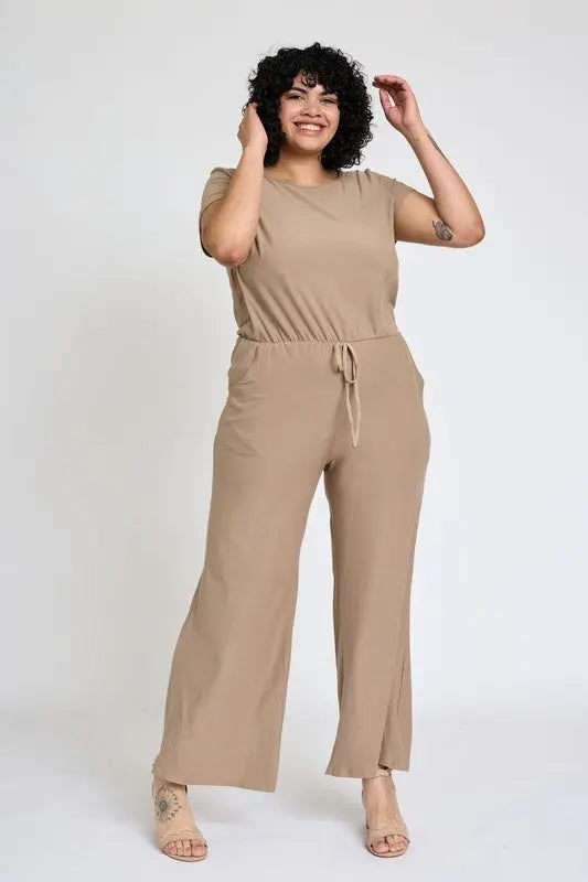 Spring Short Sleeve Jumpsuit W/Pocket - Scarlett's Riverside Boutique 