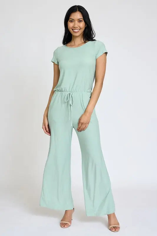 Spring Short Sleeve Jumpsuit W/Pocket - Scarlett's Riverside Boutique 