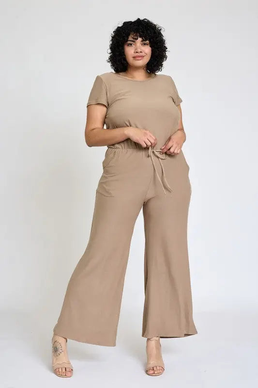 Spring Short Sleeve Jumpsuit W/Pocket - Scarlett's Riverside Boutique 