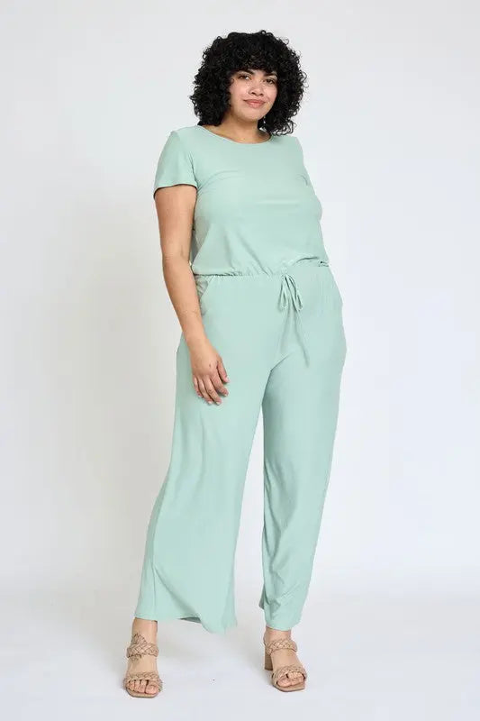 Spring Short Sleeve Jumpsuit W/Pocket - Scarlett's Riverside Boutique 