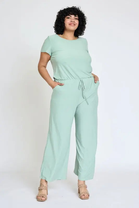 Spring Short Sleeve Jumpsuit W/Pocket - Scarlett's Riverside Boutique 