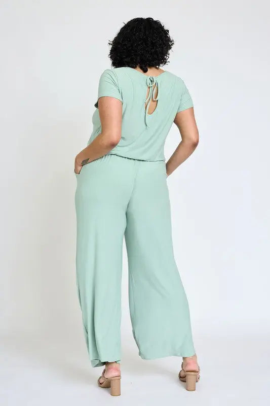 Spring Short Sleeve Jumpsuit W/Pocket - Scarlett's Riverside Boutique 