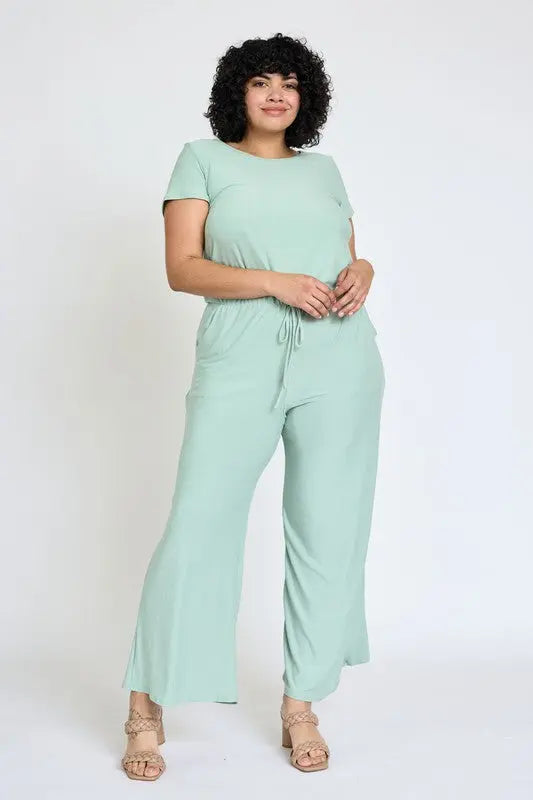 Spring Short Sleeve Jumpsuit W/Pocket - Scarlett's Riverside Boutique 